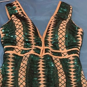 Green and beige mermaid prom  dress